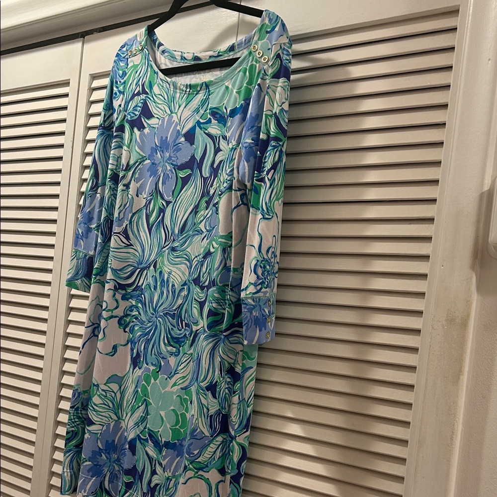 Lilly Pulitzer Pastel Blue & Green gorgeous Floral dress. L.
